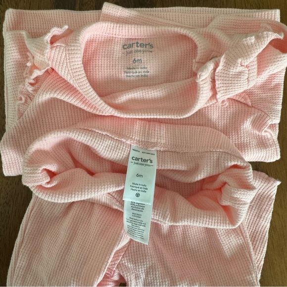 Carter’s Baby Girl Pink Waffle Fabric Outfit Long Sleeve and Pants Set 6M - Picture 5 of 5